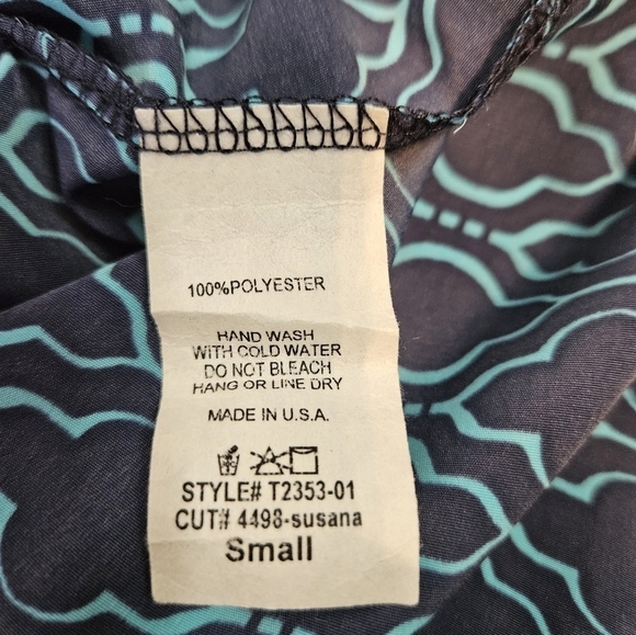 41 Hawthorn‎ Astrid Tie Neck Navy Teal Moroccan Print Sleeveless Top Small - Picture 6 of 8